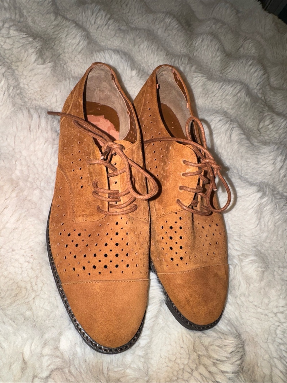 Ralph Lauren Women’s Brown Suede Lace-Up Oxford Flats Round Toe Logo US 6
